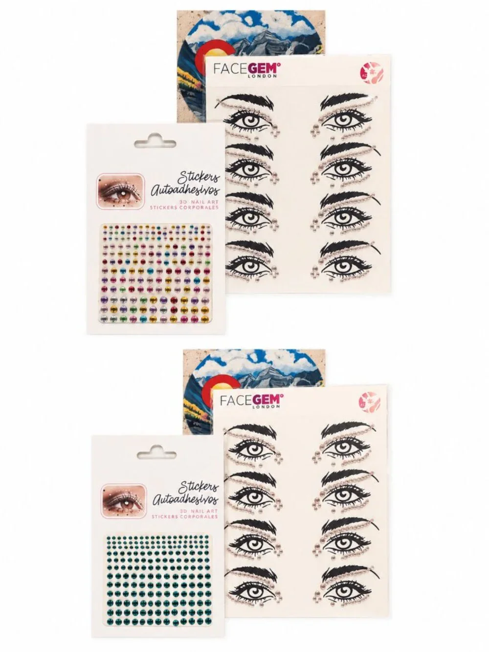 2pc FaceGem London Self Adhesive Face and Body Rhinestone Sticker Bundle